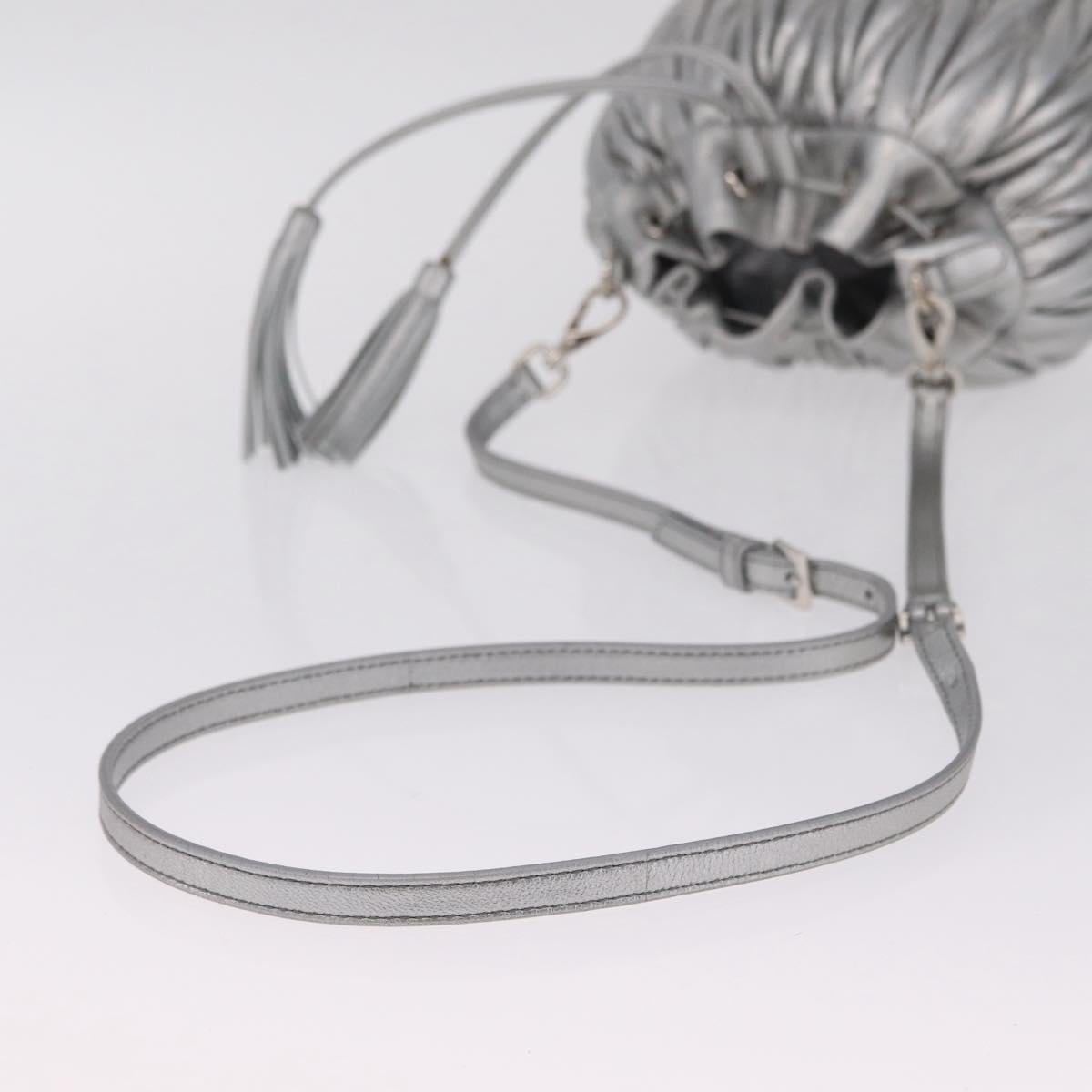 Miu Miu Matelasse Purse Shoulder Bag Leather Silver Auth 212978V