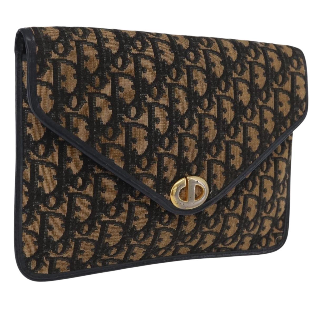 Christian Dior Trotter Canvas Clutch Bag Navy Gold Auth 213001