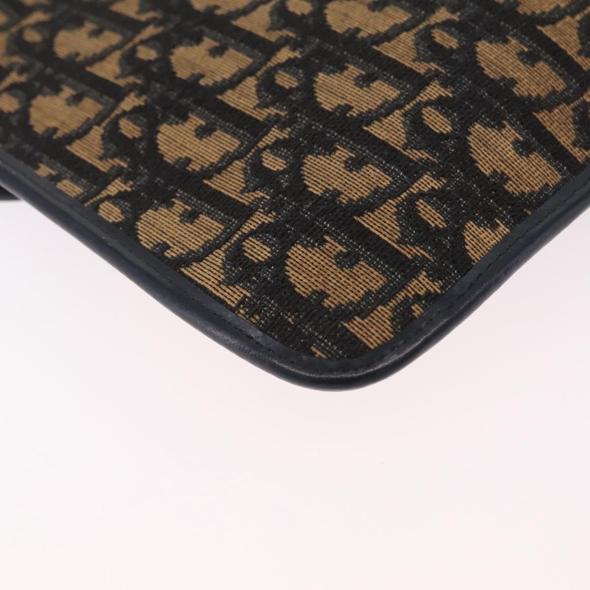 Christian Dior Trotter Canvas Clutch Bag Navy Gold Auth 213001