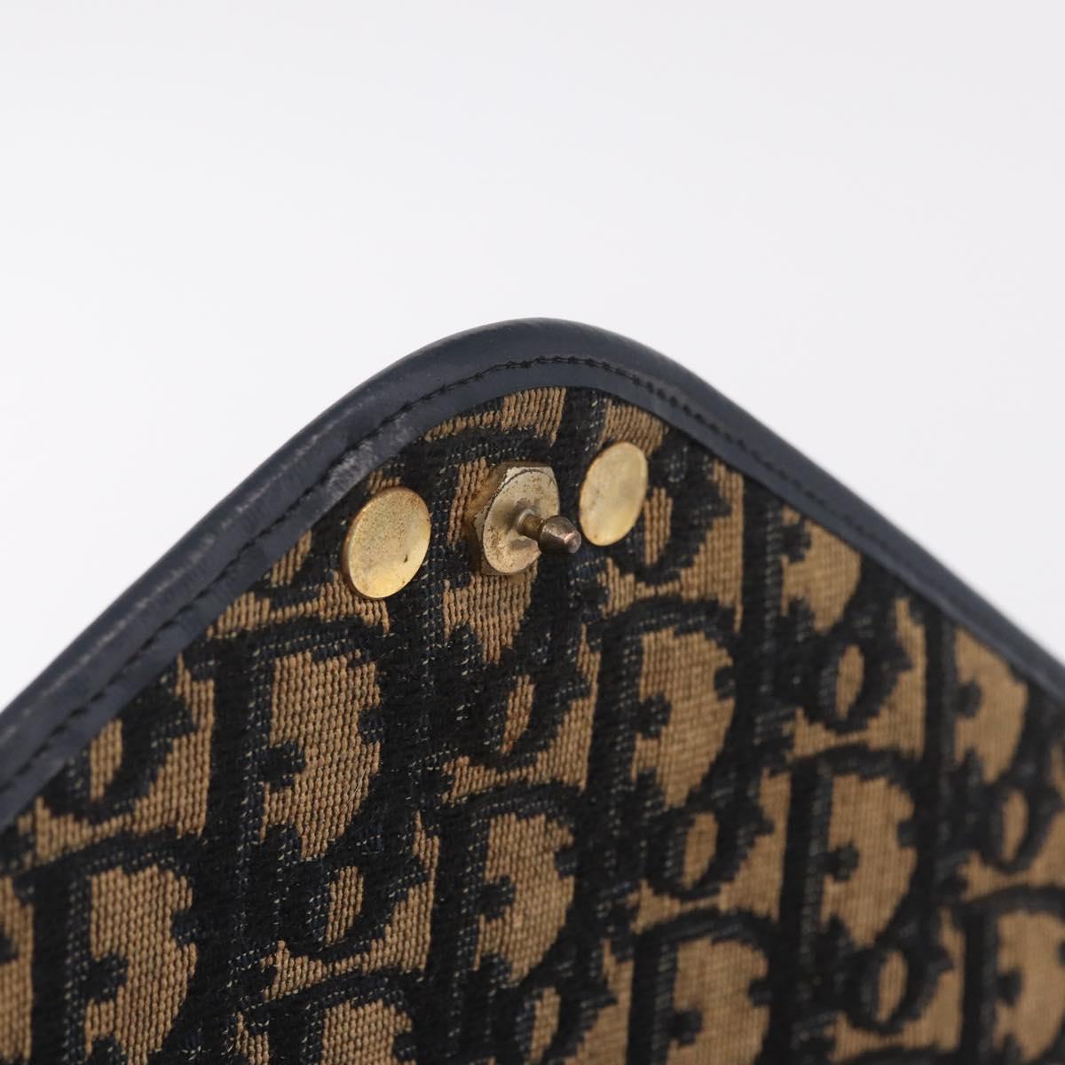 Christian Dior Trotter Canvas Clutch Bag Navy Gold Auth 213001