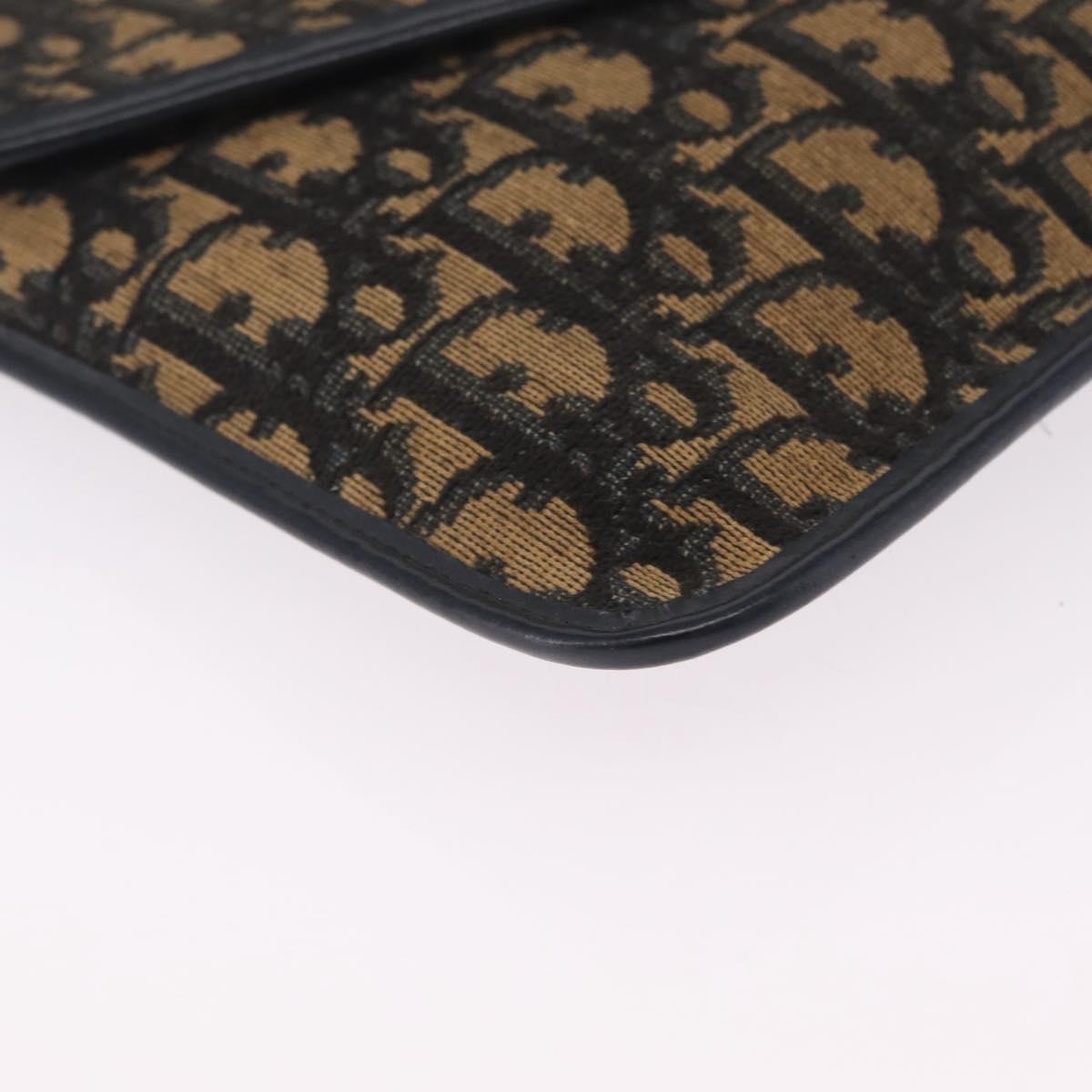 Christian Dior Trotter Canvas Clutch Bag Navy Gold Auth 213001