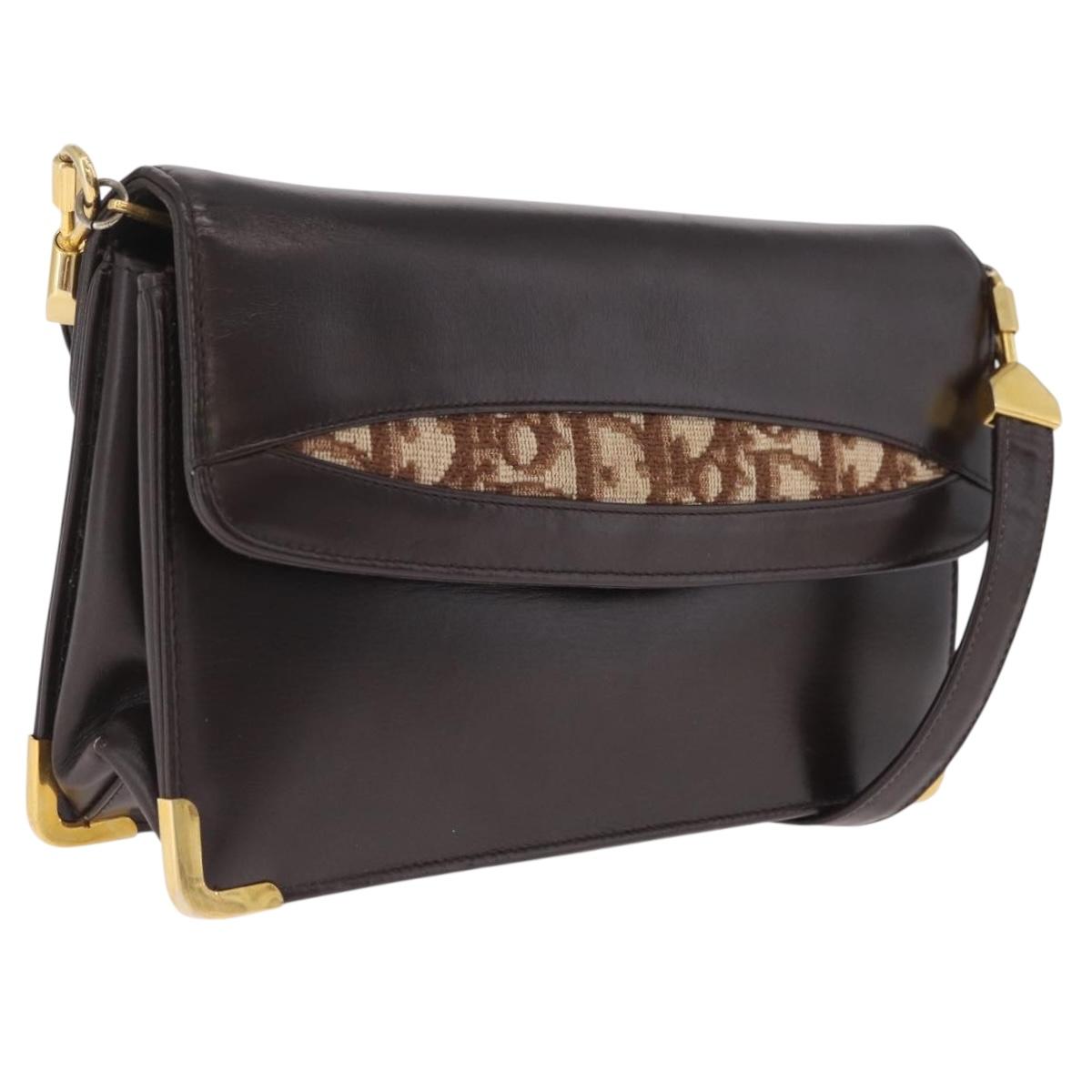 Christian Dior Shoulder Bag Leather Brown Gold Auth 213003