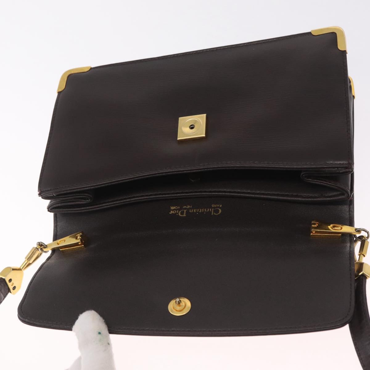 Christian Dior Shoulder Bag Leather Brown Gold Auth 213003