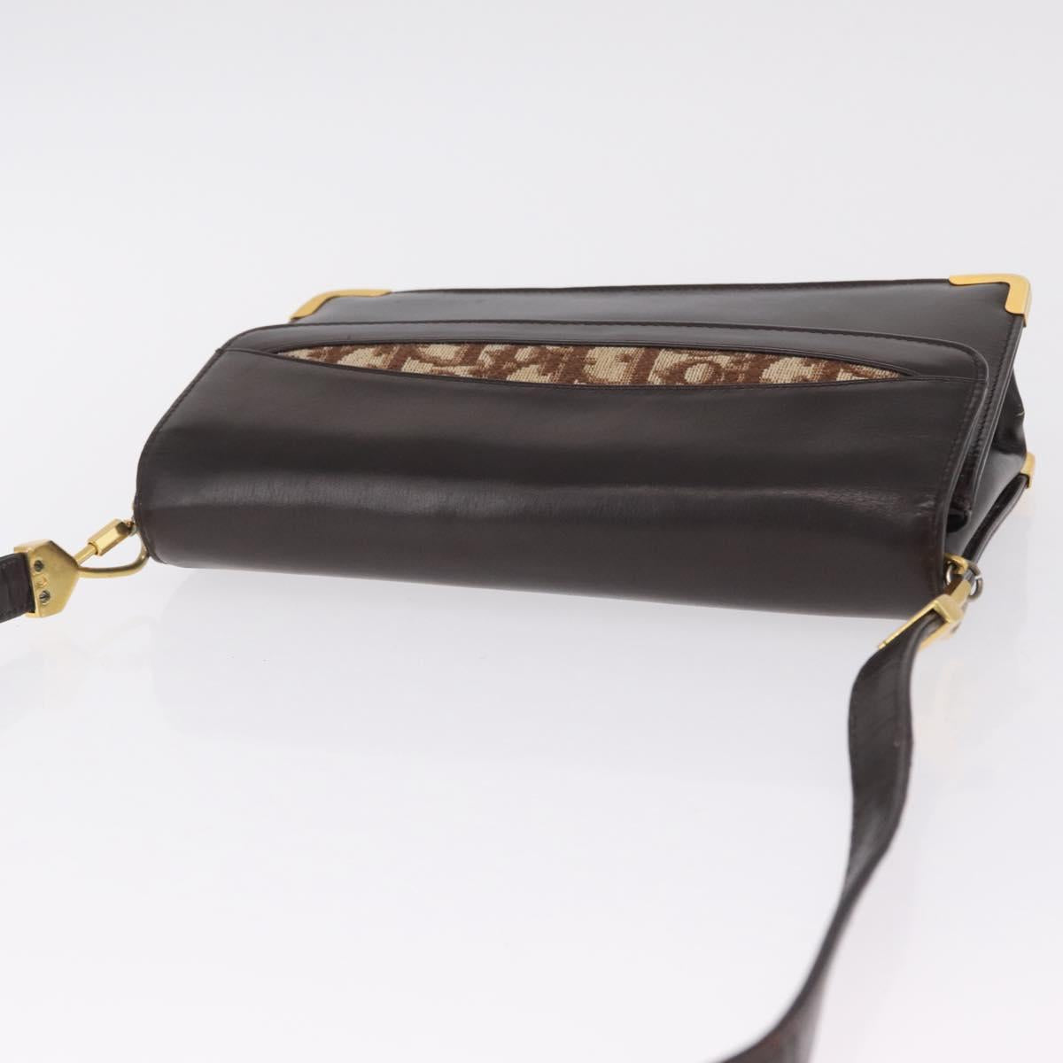 Christian Dior Shoulder Bag Leather Brown Gold Auth 213003