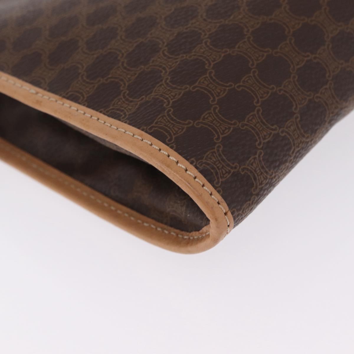 CELINE Macadam Canvas Clutch Bag PVC Leather Brown Gold Auth 213004A