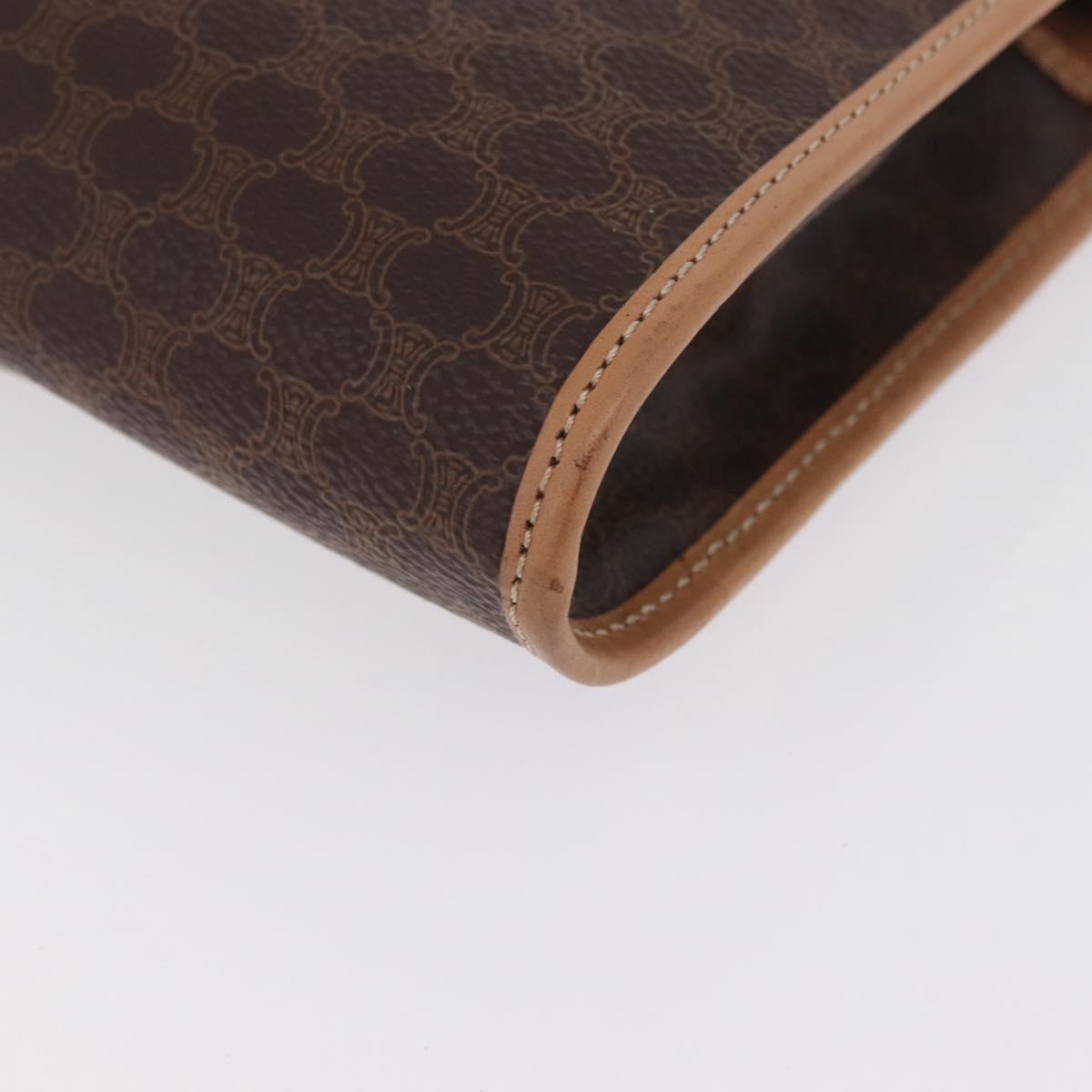 CELINE Macadam Canvas Clutch Bag PVC Leather Brown Gold Auth 213004A