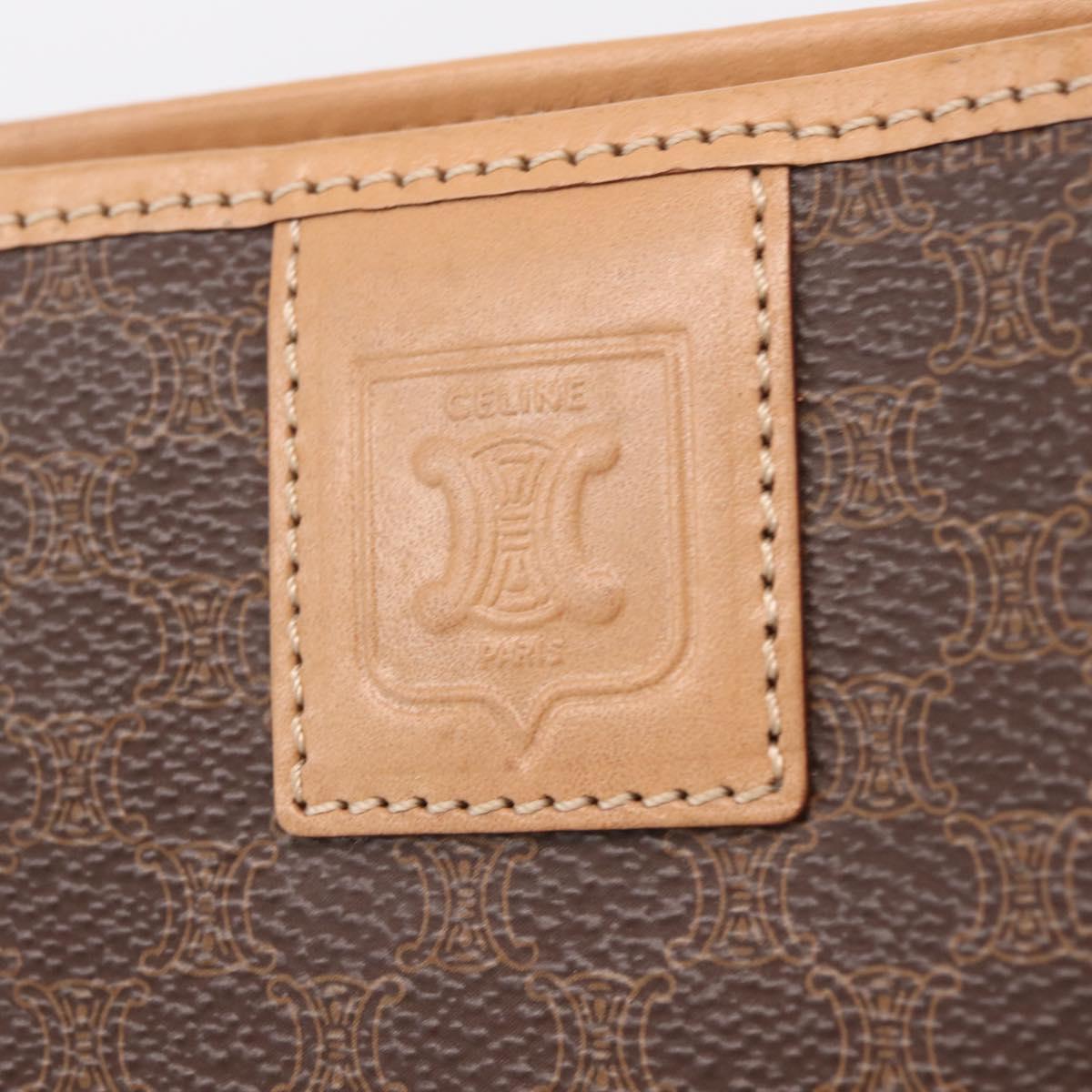 CELINE Macadam Canvas Clutch Bag PVC Leather Brown Gold Auth 213004A