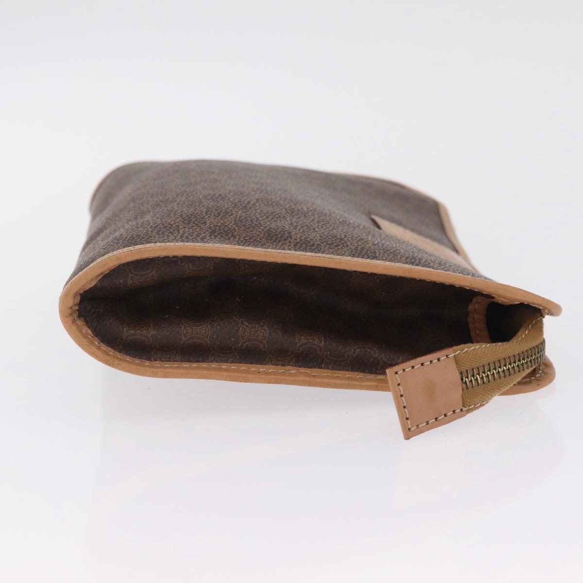CELINE Macadam Canvas Clutch Bag PVC Leather Brown Gold Auth 213004A