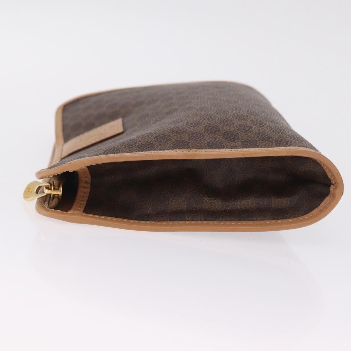 CELINE Macadam Canvas Clutch Bag PVC Leather Brown Gold Auth 213004A