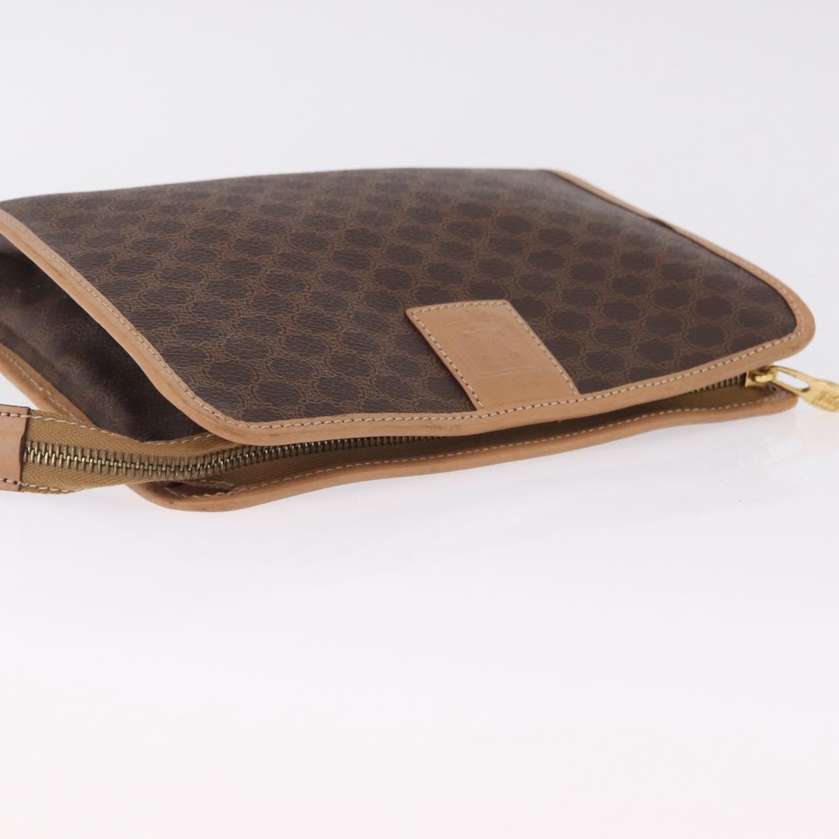 CELINE Macadam Canvas Clutch Bag PVC Leather Brown Gold Auth 213004A