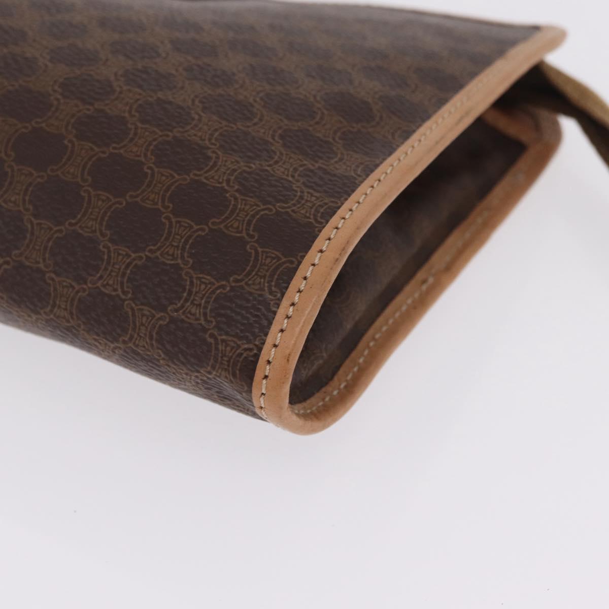 CELINE Macadam Canvas Clutch Bag PVC Leather Brown Gold Auth 213004A