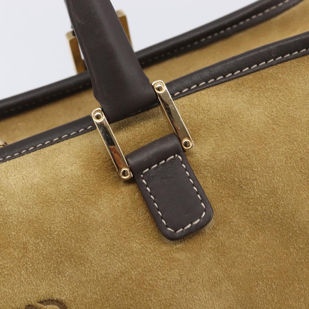 LOEWE Anagram Amazona 40 Hand Bag Suede Leather Brown Gold Auth 213005A