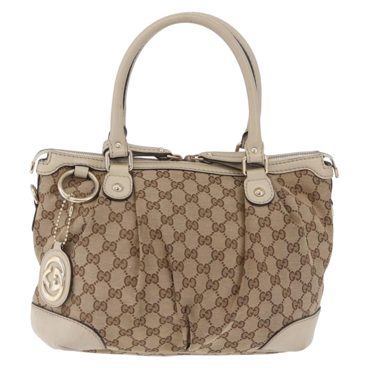 GUCCI GG Canvas Hand Bag Beige Gold 247902 Auth 213008