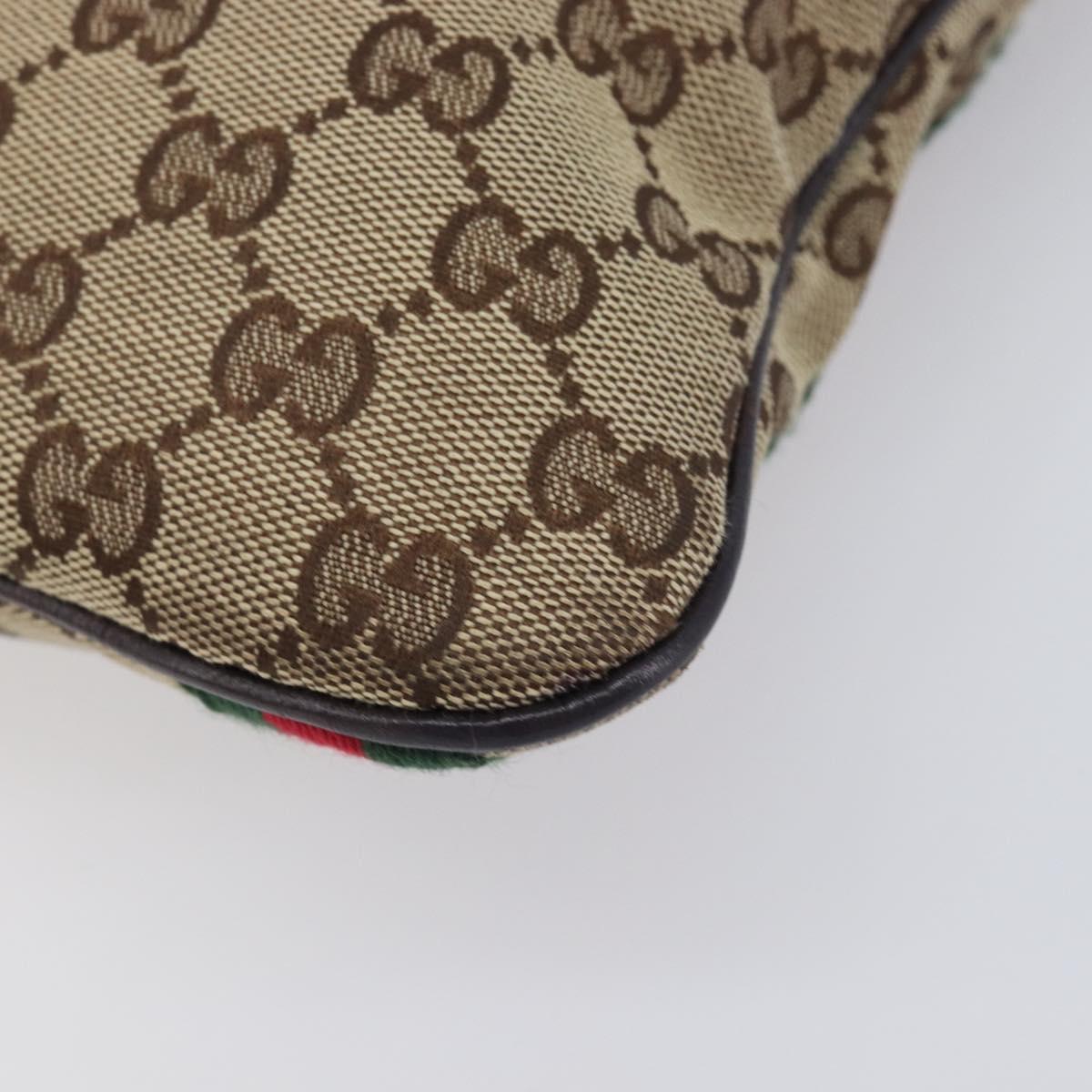 GUCCI GG Canvas Web Sherry Line Shoulder Bag Beige Gold 144388 Auth 213011A