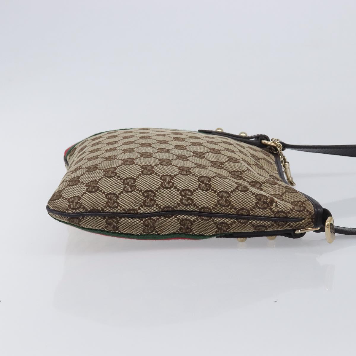 GUCCI GG Canvas Web Sherry Line Shoulder Bag Beige Gold 144388 Auth 213011A