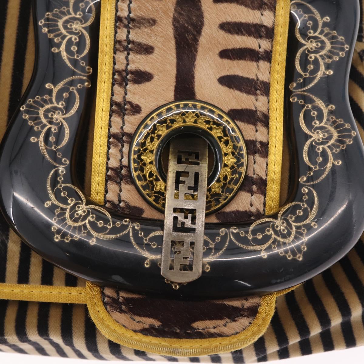 FENDI Chain Shoulder Bag Velvet Beige Auth 213013V
