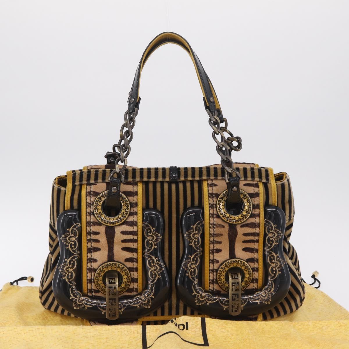 FENDI Chain Shoulder Bag Velvet Beige Auth 213013V