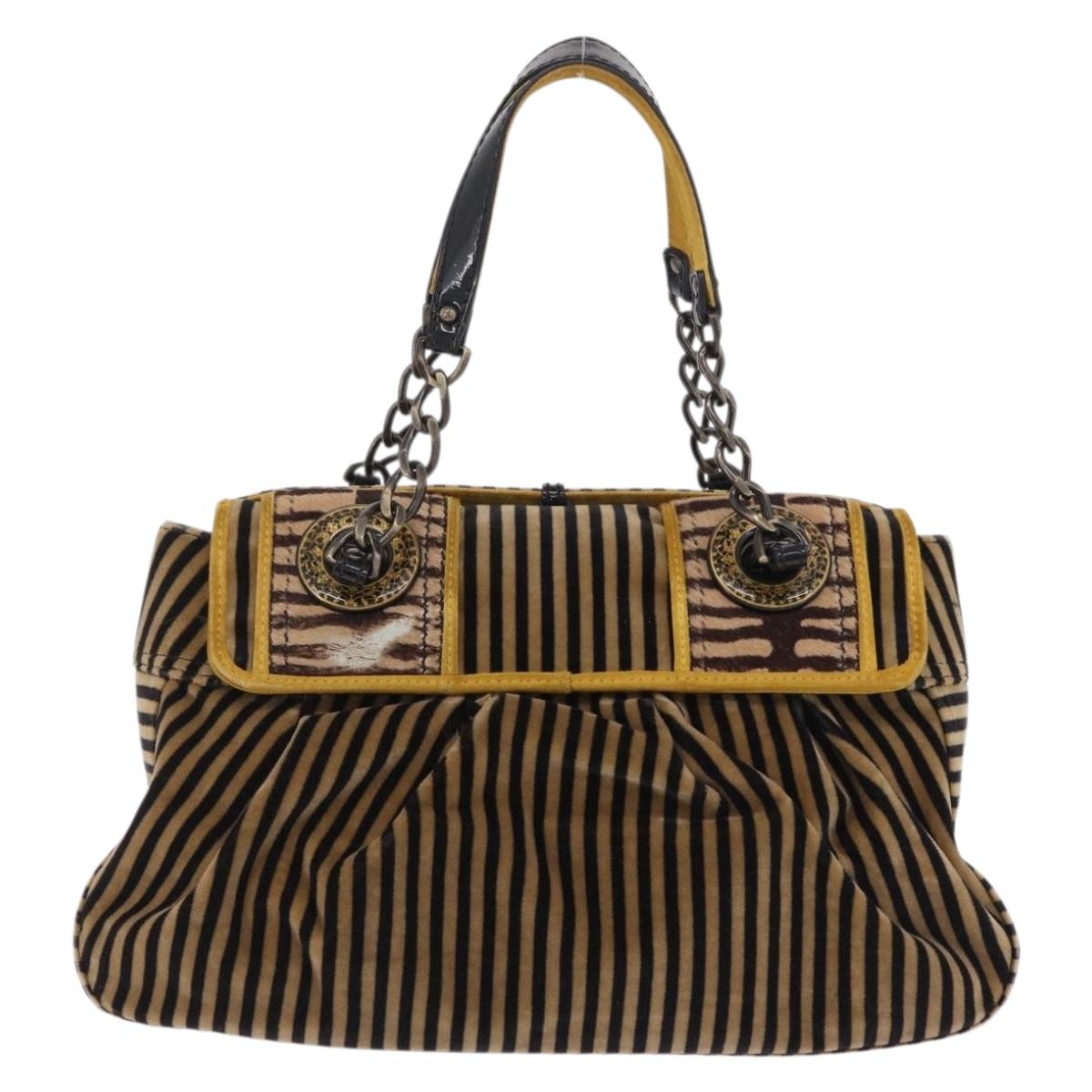 FENDI Chain Shoulder Bag Velvet Beige Auth 213013V