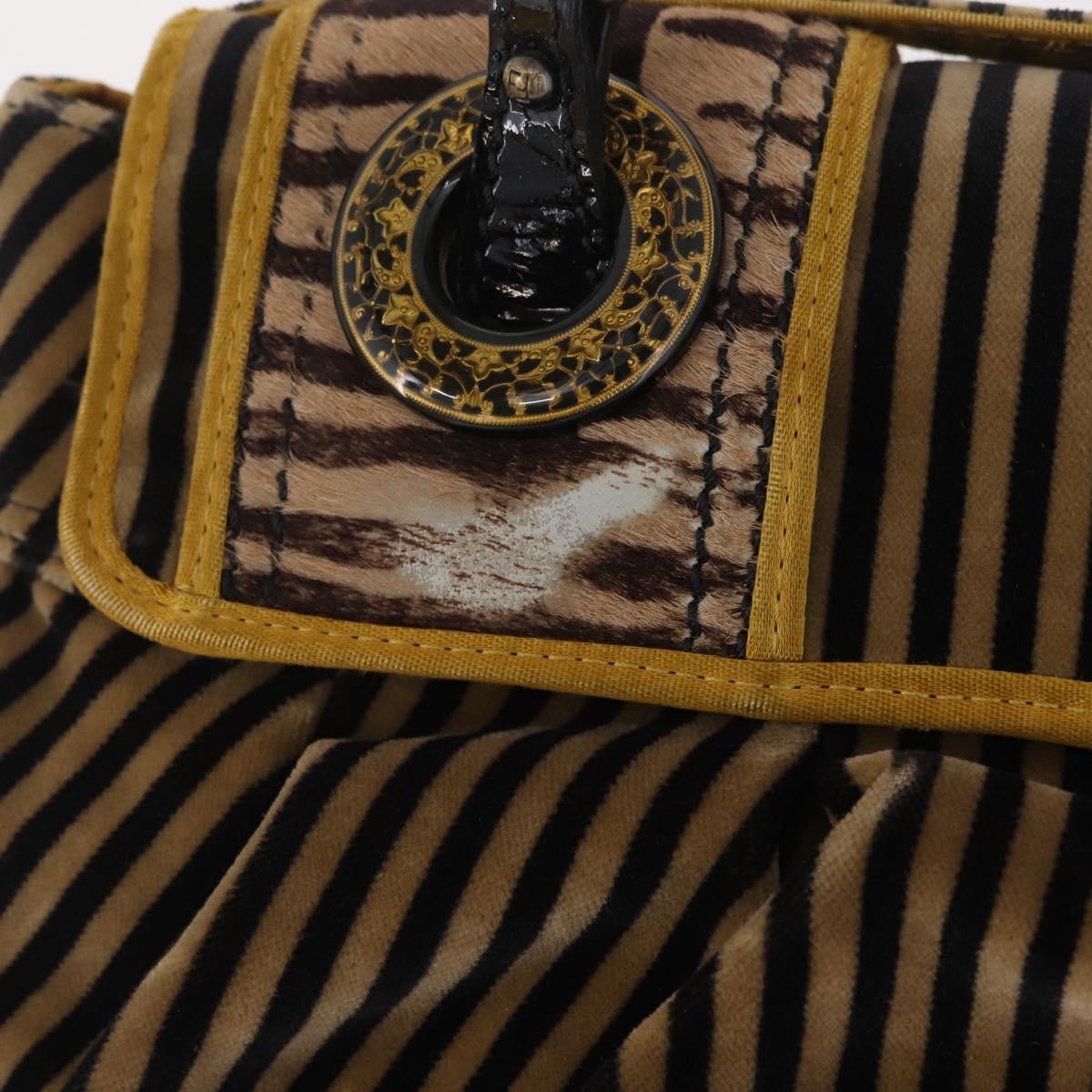FENDI Chain Shoulder Bag Velvet Beige Auth 213013V