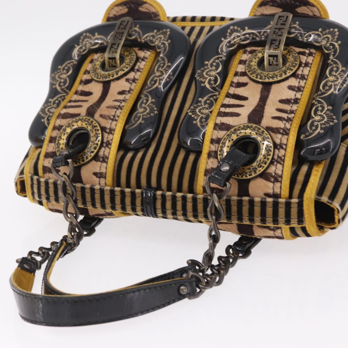 FENDI Chain Shoulder Bag Velvet Beige Auth 213013V
