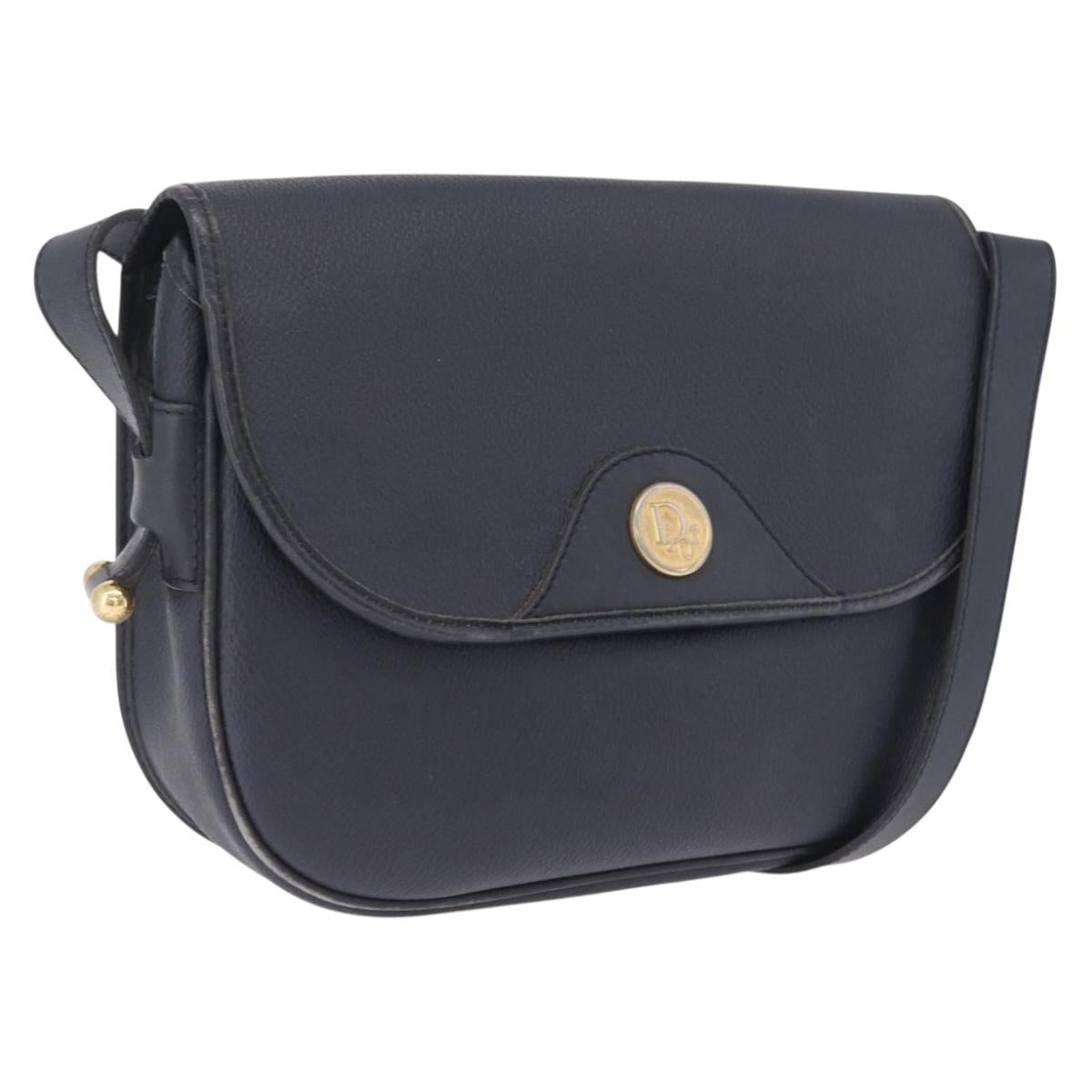 Christian Dior Honeycomb Canvas Shoulder Bag PVC Navy Gold Auth 213015