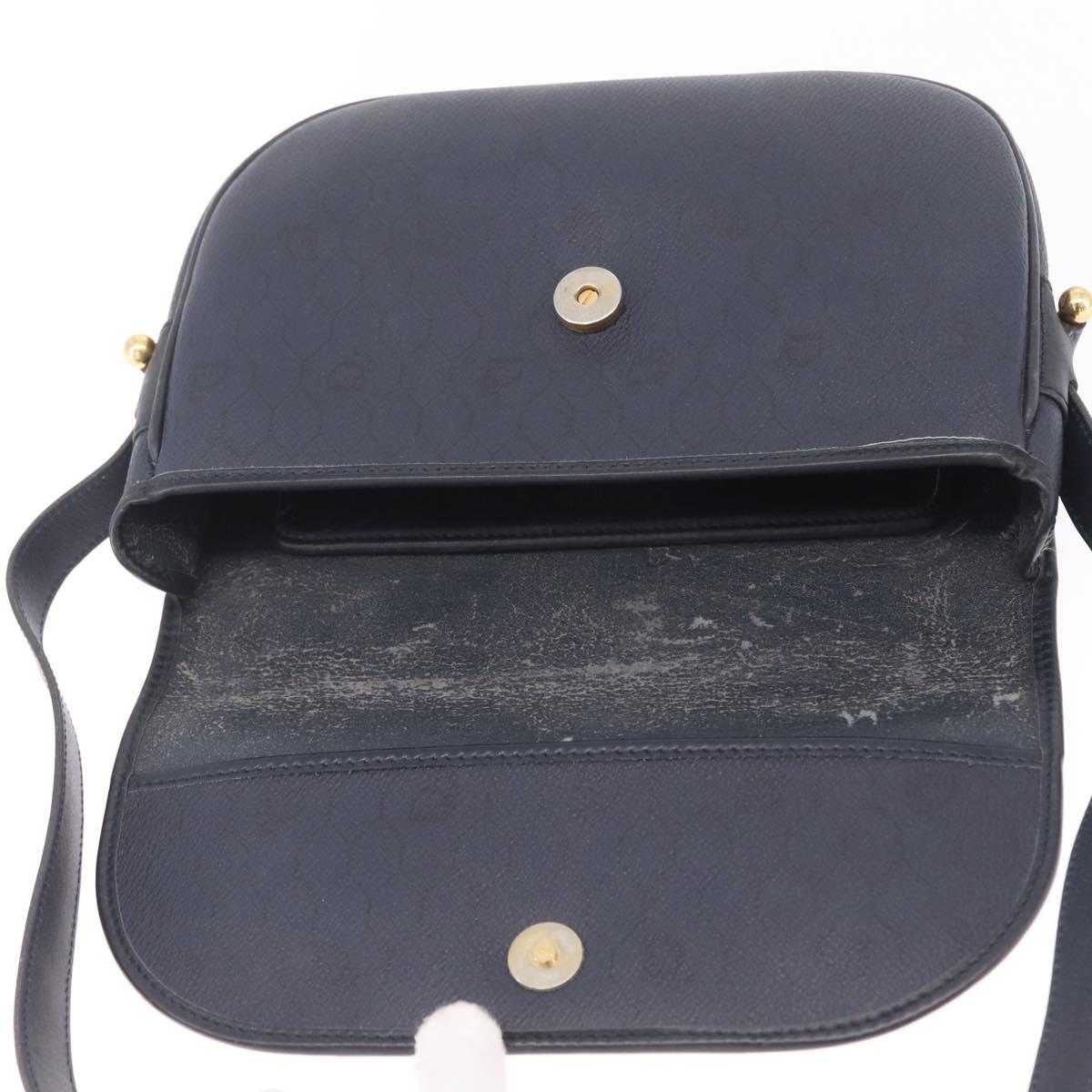 Christian Dior Honeycomb Canvas Shoulder Bag PVC Navy Gold Auth 213015