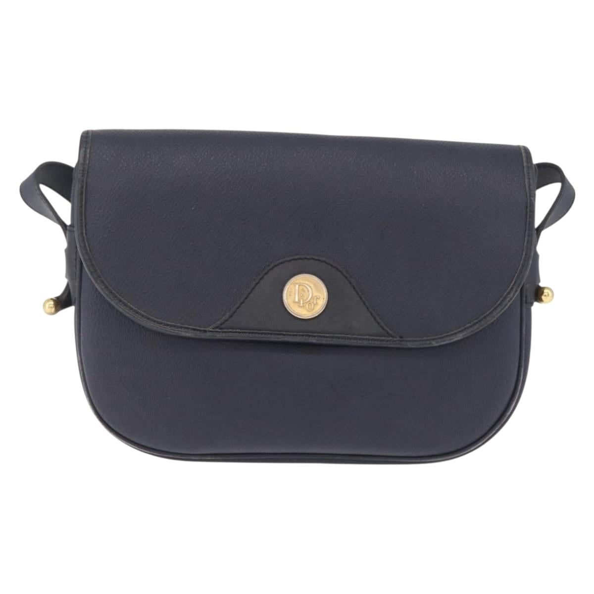 Christian Dior Honeycomb Canvas Shoulder Bag PVC Navy Gold Auth 213015