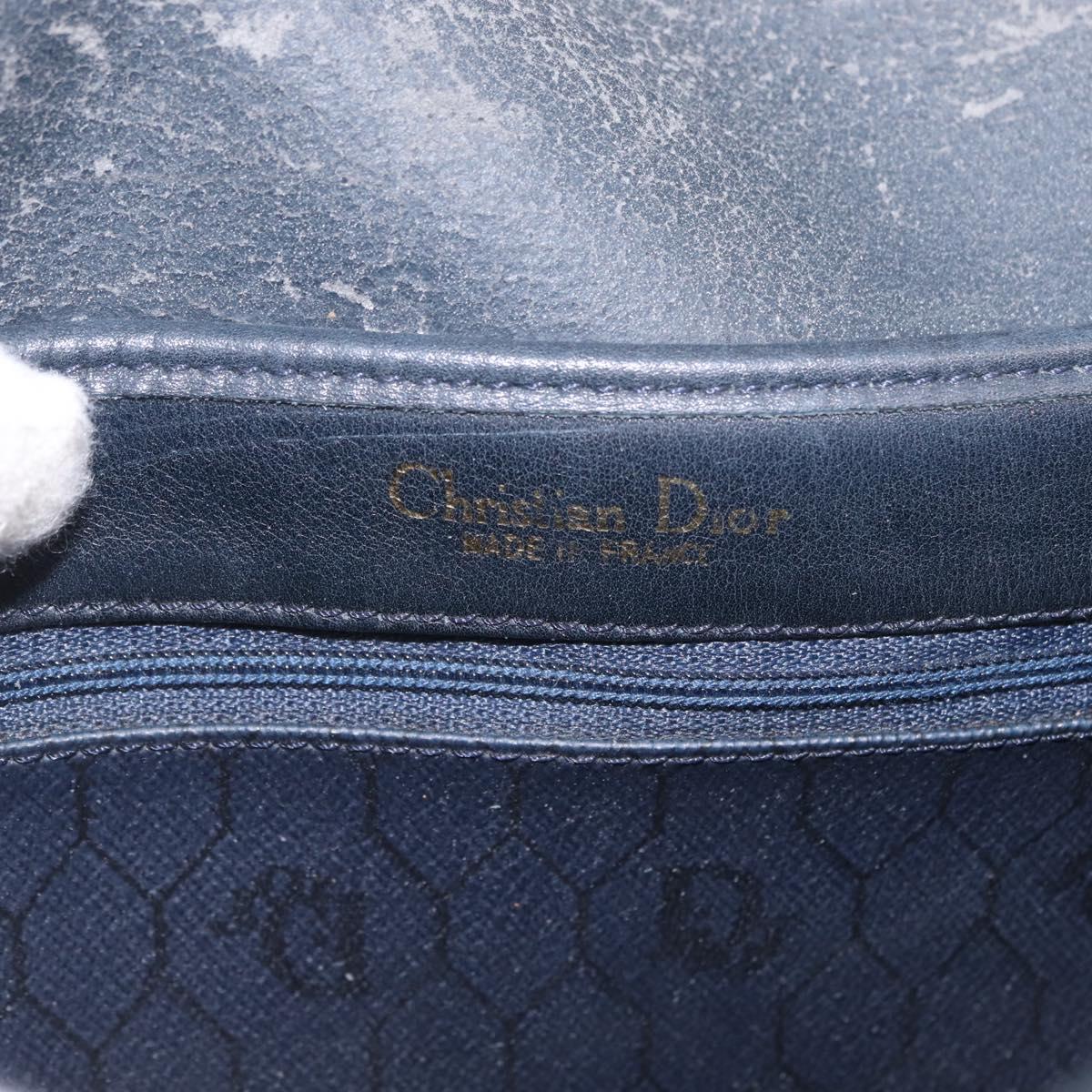 Christian Dior Honeycomb Canvas Shoulder Bag PVC Navy Gold Auth 213015