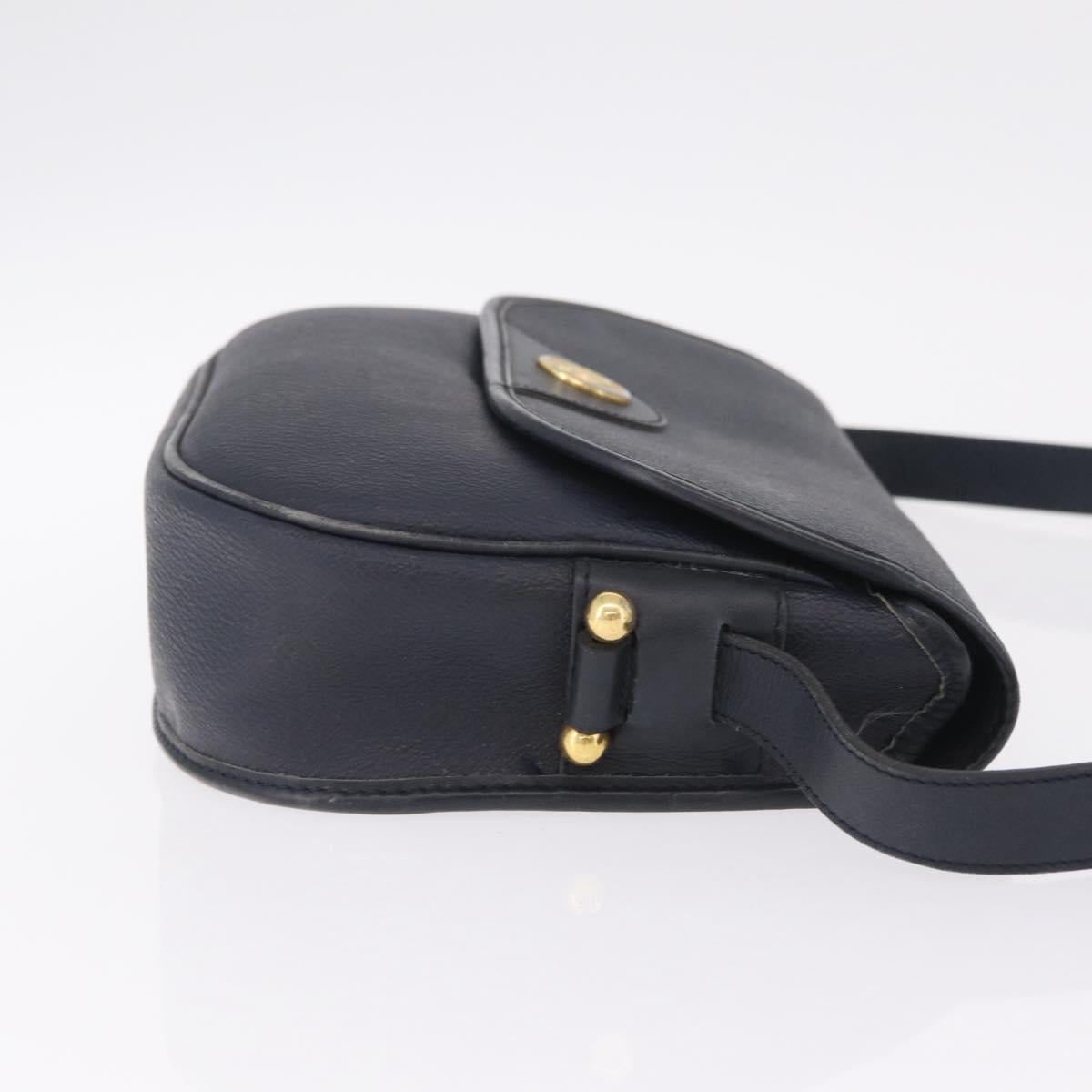 Christian Dior Honeycomb Canvas Shoulder Bag PVC Navy Gold Auth 213015