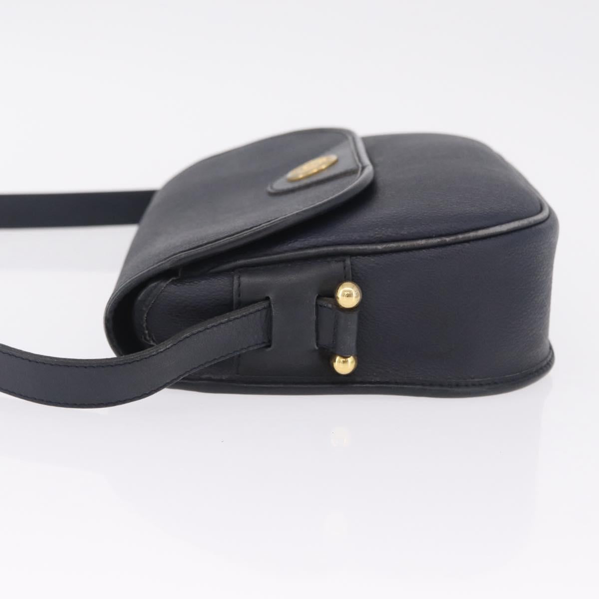 Christian Dior Honeycomb Canvas Shoulder Bag PVC Navy Gold Auth 213015