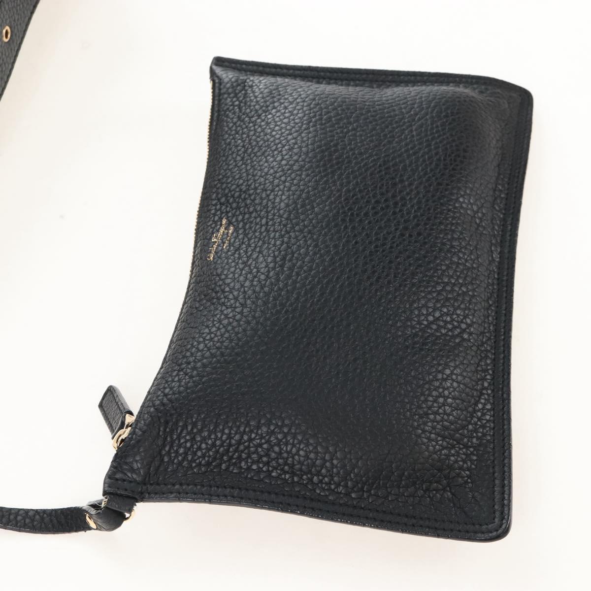 Salvatore Ferragamo Gancini Shoulder Bag Leather Black Gold Auth 213016M