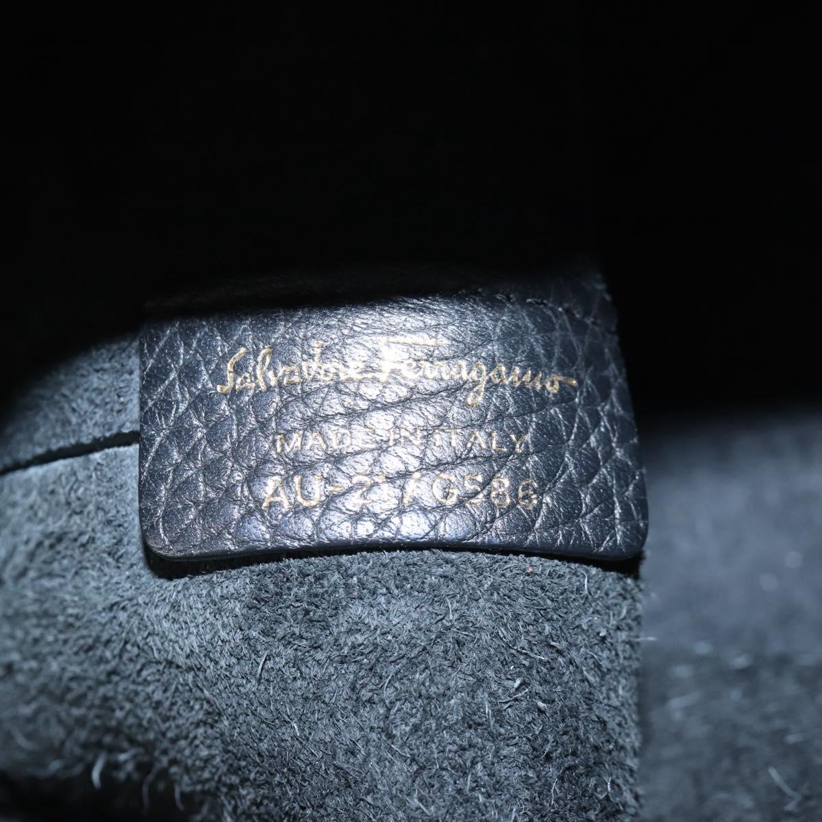 Salvatore Ferragamo Gancini Shoulder Bag Leather Black Gold Auth 213016M