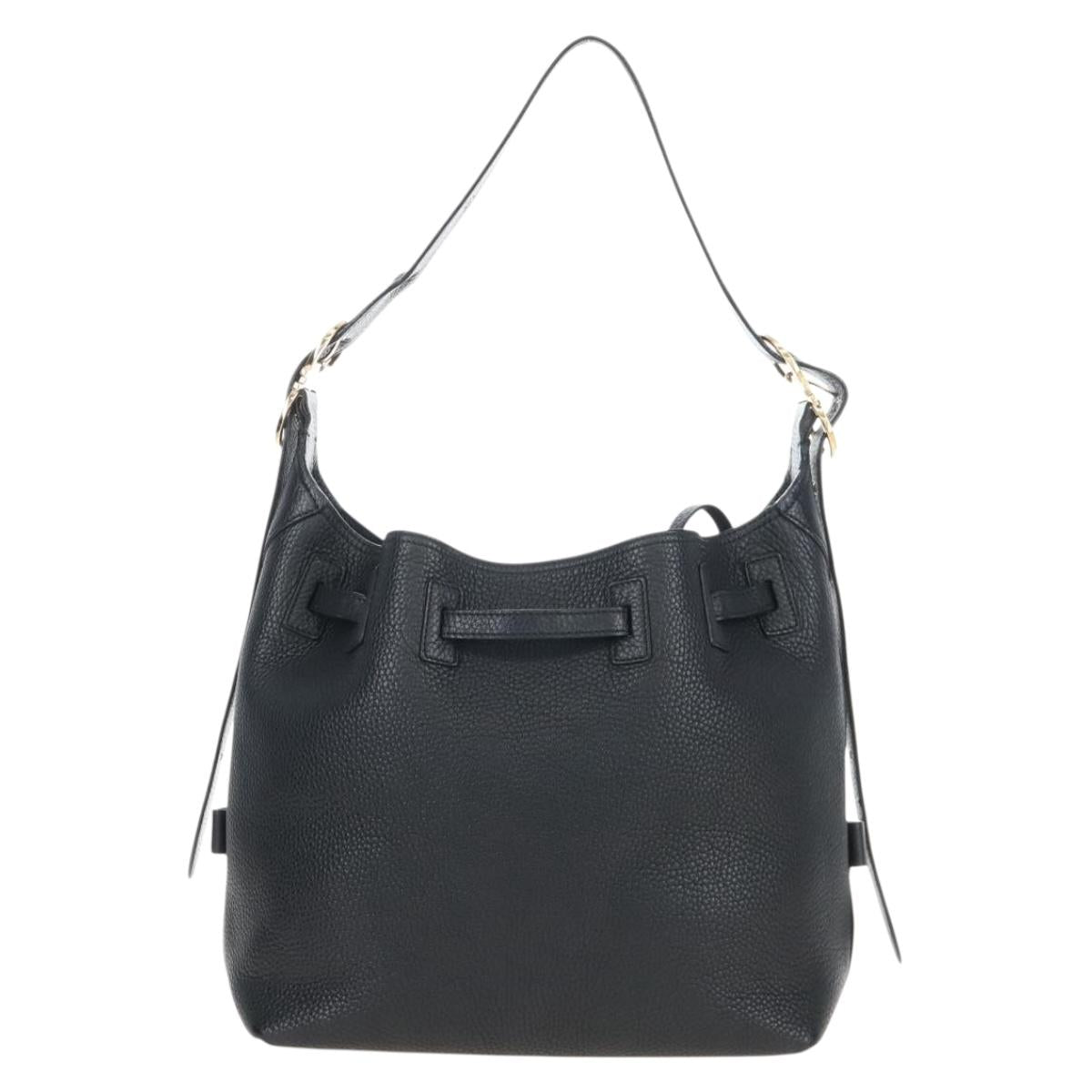 Salvatore Ferragamo Gancini Shoulder Bag Leather Black Gold Auth 213016M
