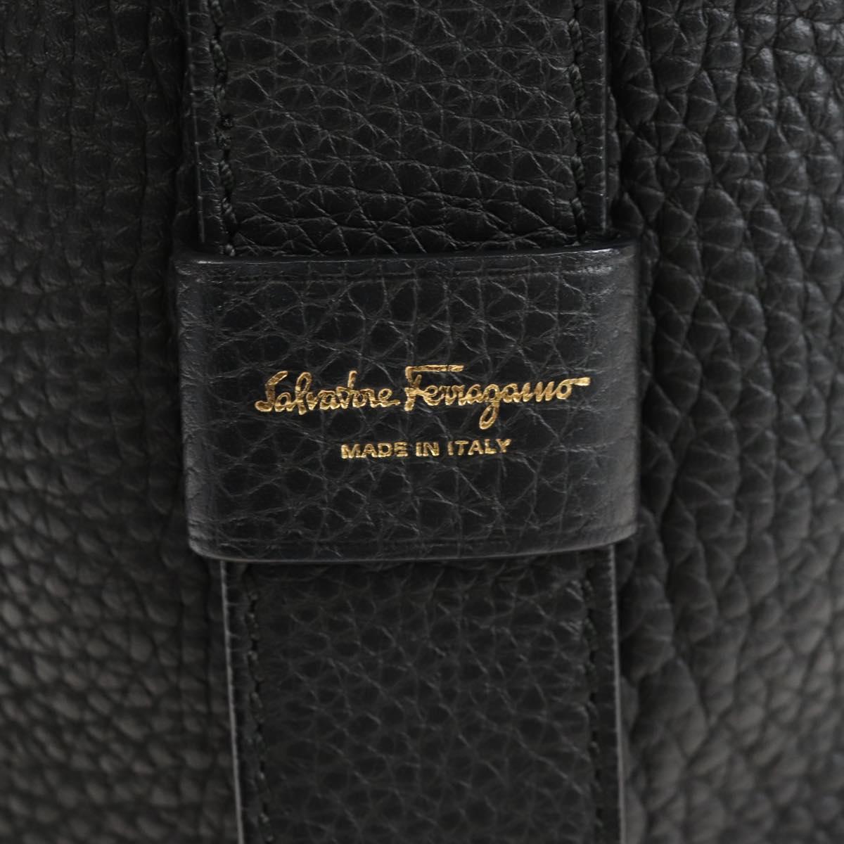 Salvatore Ferragamo Gancini Shoulder Bag Leather Black Gold Auth 213016M