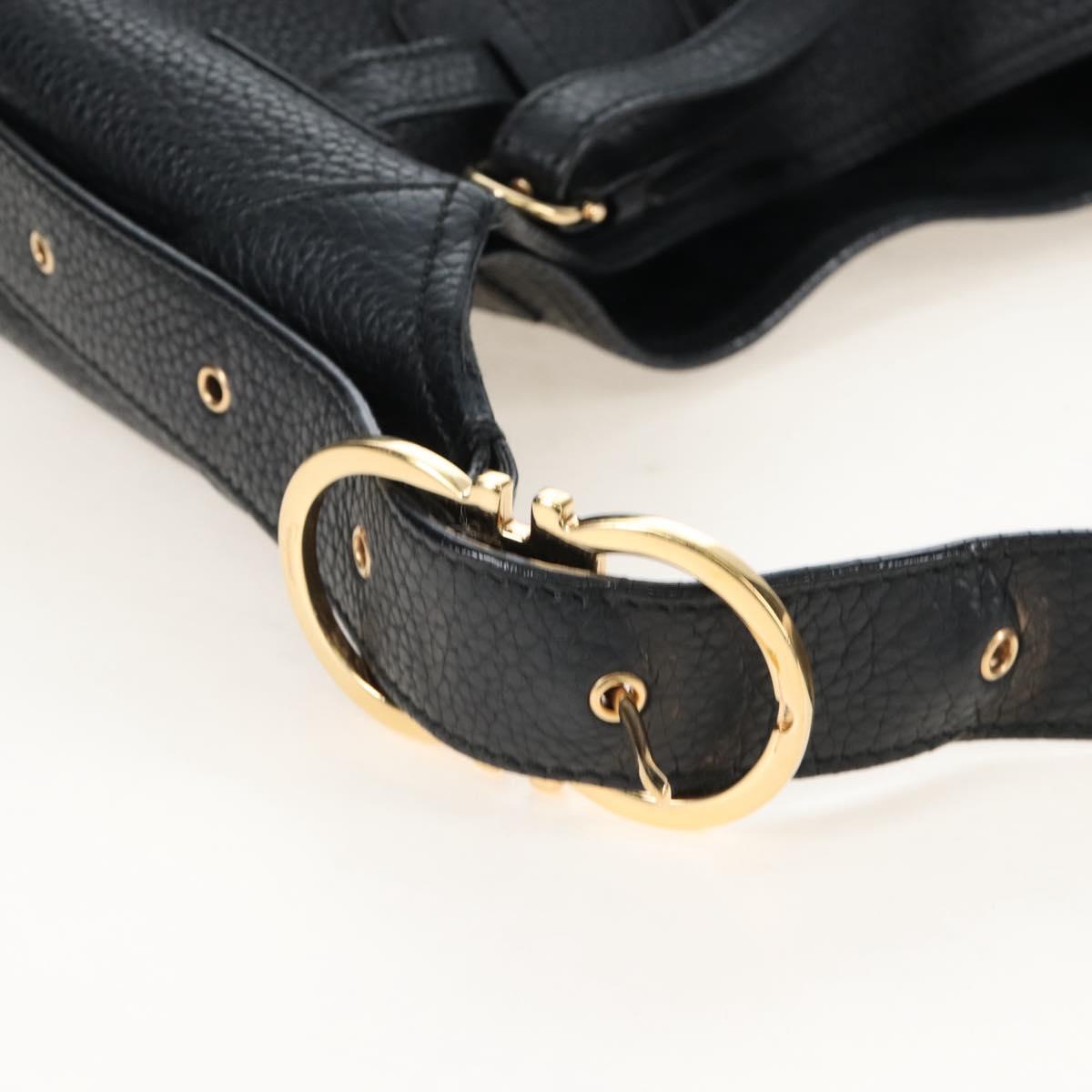Salvatore Ferragamo Gancini Shoulder Bag Leather Black Gold Auth 213016M