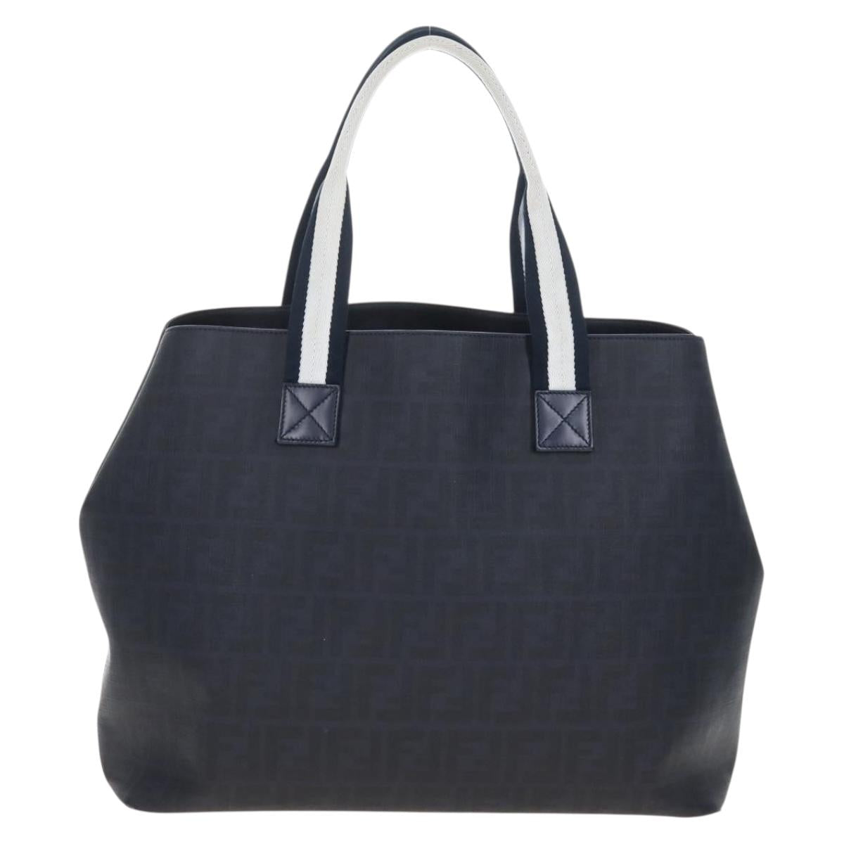 FENDI Zucca Canvas Hand Bag PVC Navy Silver 7VA271 Auth 213018V