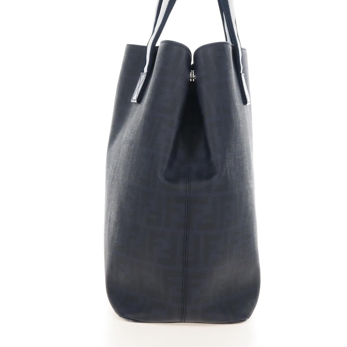 FENDI Zucca Canvas Hand Bag PVC Navy Silver 7VA271 Auth 213018V