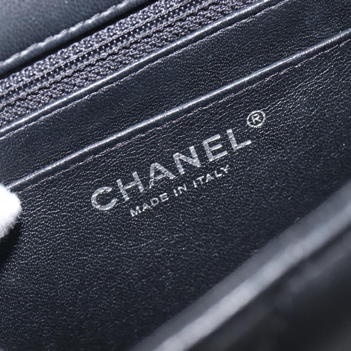 CHANEL Mini Matelasse 18 Chain Bag Lamb Skin Black Silver CC Auth 213019SM