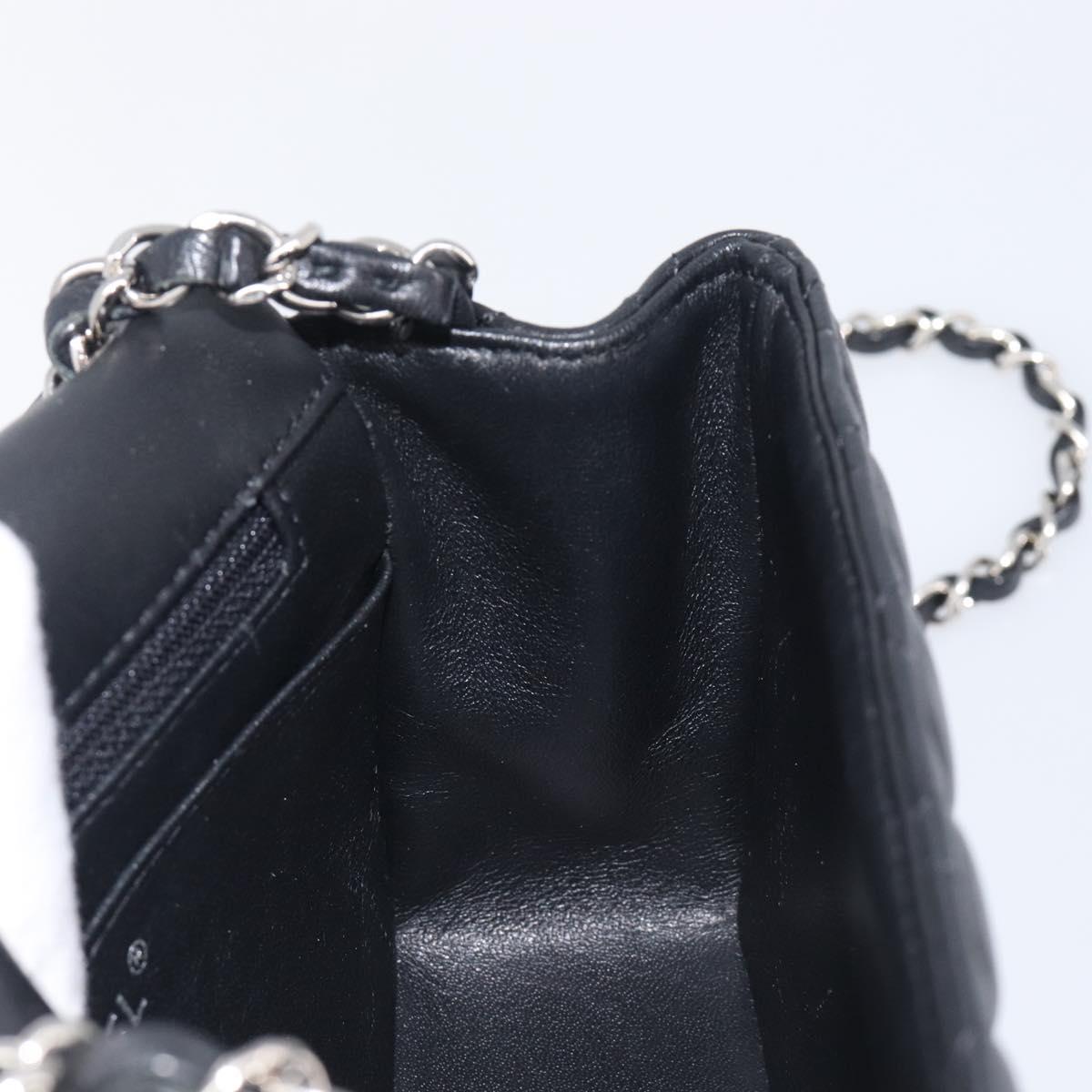 CHANEL Mini Matelasse 18 Chain Bag Lamb Skin Black Silver CC Auth 213019SM