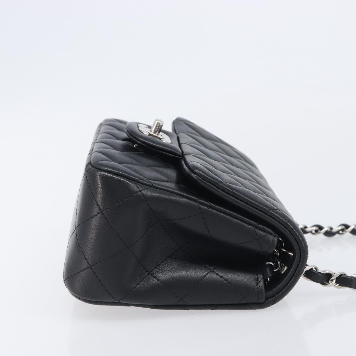 CHANEL Mini Matelasse 18 Chain Bag Lamb Skin Black Silver CC Auth 213019SM