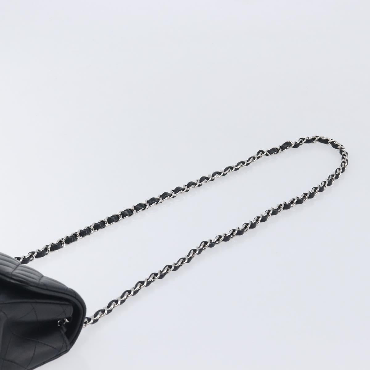 CHANEL Mini Matelasse 18 Chain Bag Lamb Skin Black Silver CC Auth 213019SM