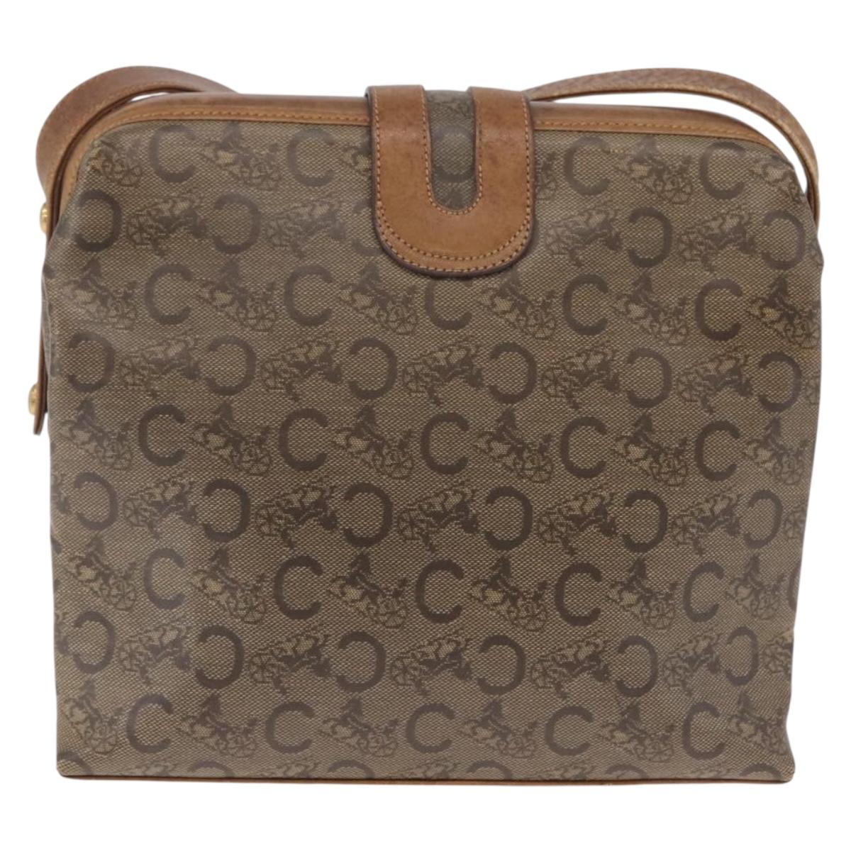 CELINE C Sulky Horse Carriage Shoulder Bag PVC Beige Gold Auth 213023