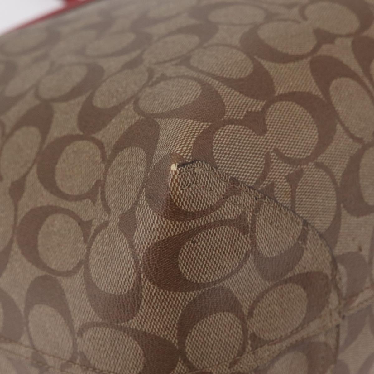 Coach Signature Tote Bag PVC Pac-Man Beige Silver Auth 213028M