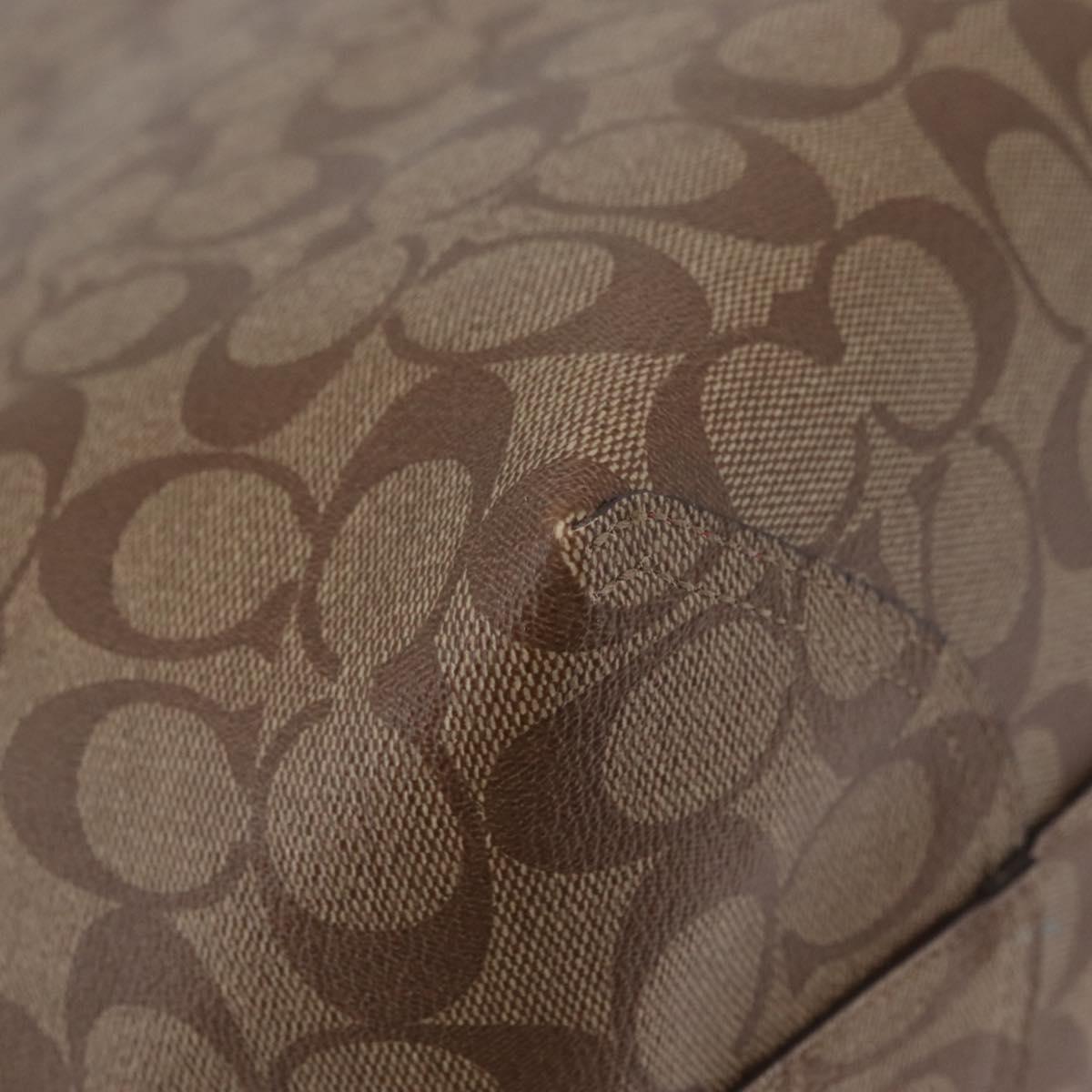 Coach Signature Tote Bag PVC Pac-Man Beige Silver Auth 213028M