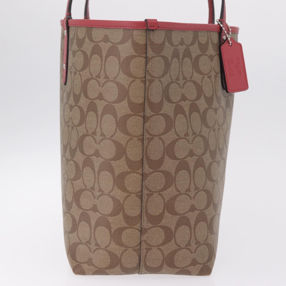 Coach Signature Tote Bag PVC Pac-Man Beige Silver Auth 213028M