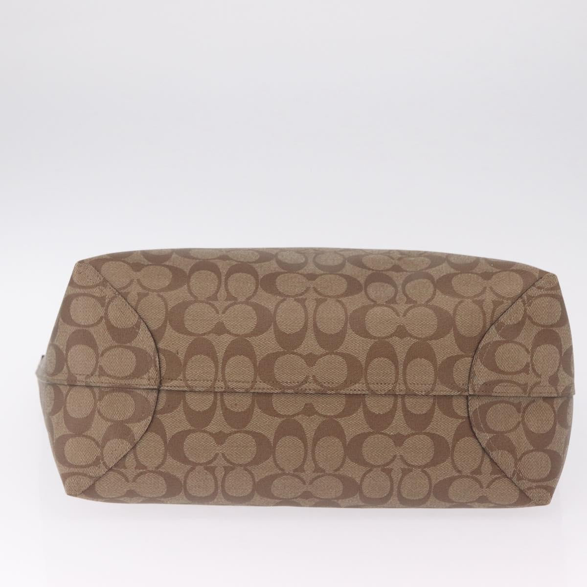 Coach Signature Tote Bag PVC Pac-Man Beige Silver Auth 213028M