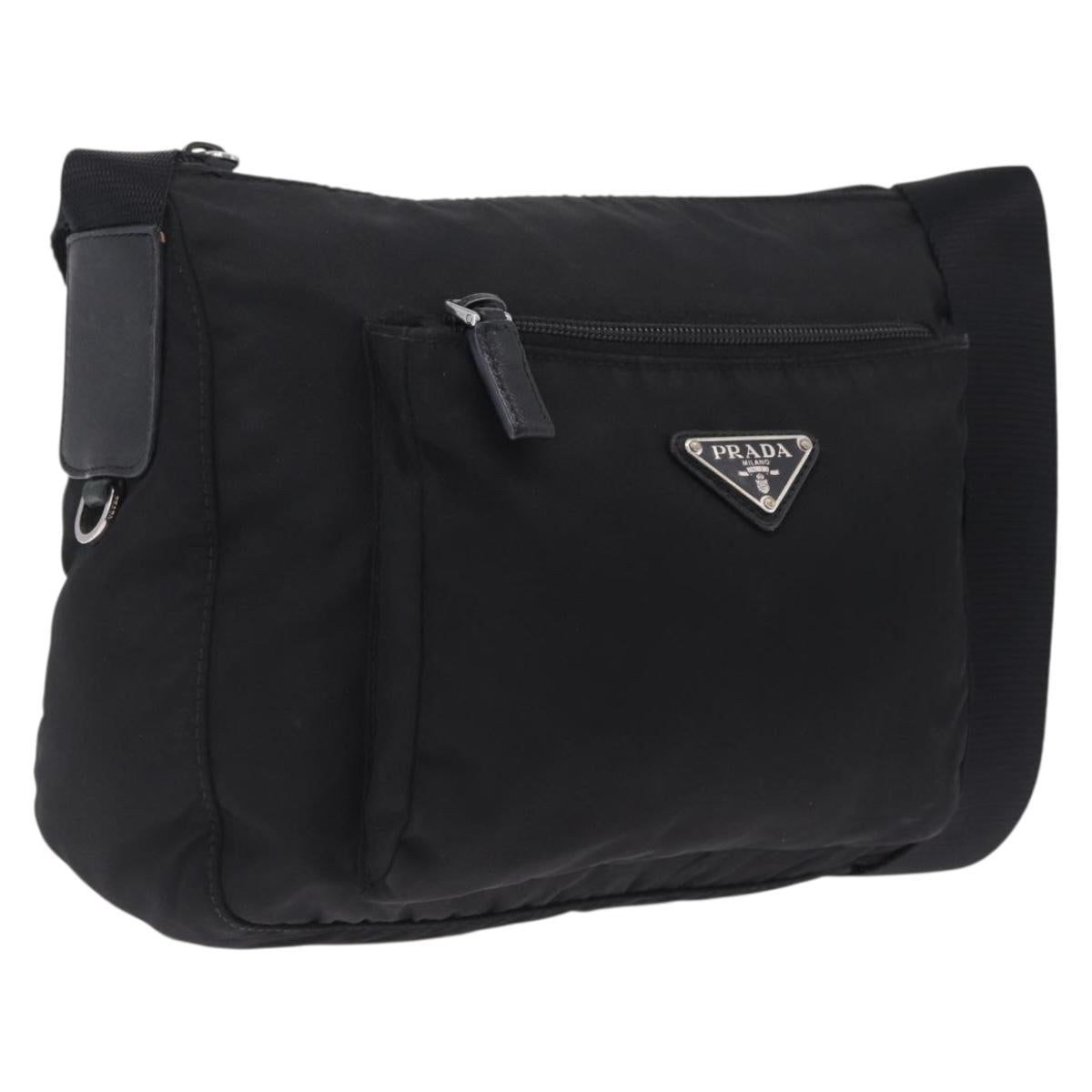 PRADA Shoulder Bag Nylon Black Silver Auth 213029