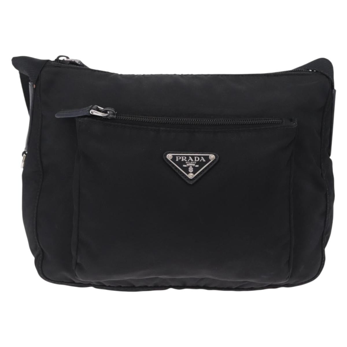 PRADA Shoulder Bag Nylon Black Silver Auth 213029