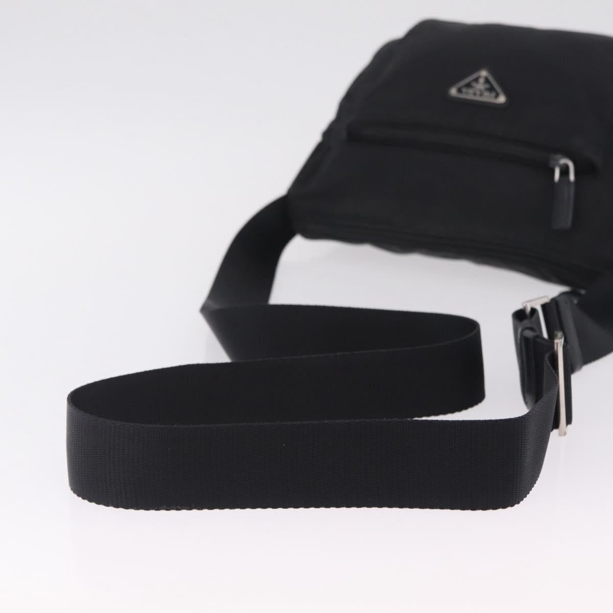 PRADA Shoulder Bag Nylon Black Silver Auth 213029