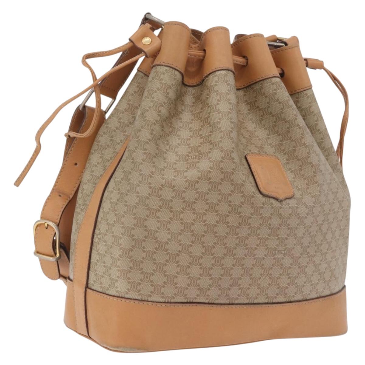 CELINE Macadam Canvas Shoulder Bag PVC Beige Gold Auth 213030